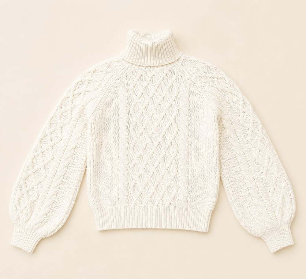 🤍 XLE Cream Cable Knit Turtleneck Balloon Sleeve Sweater Size S
